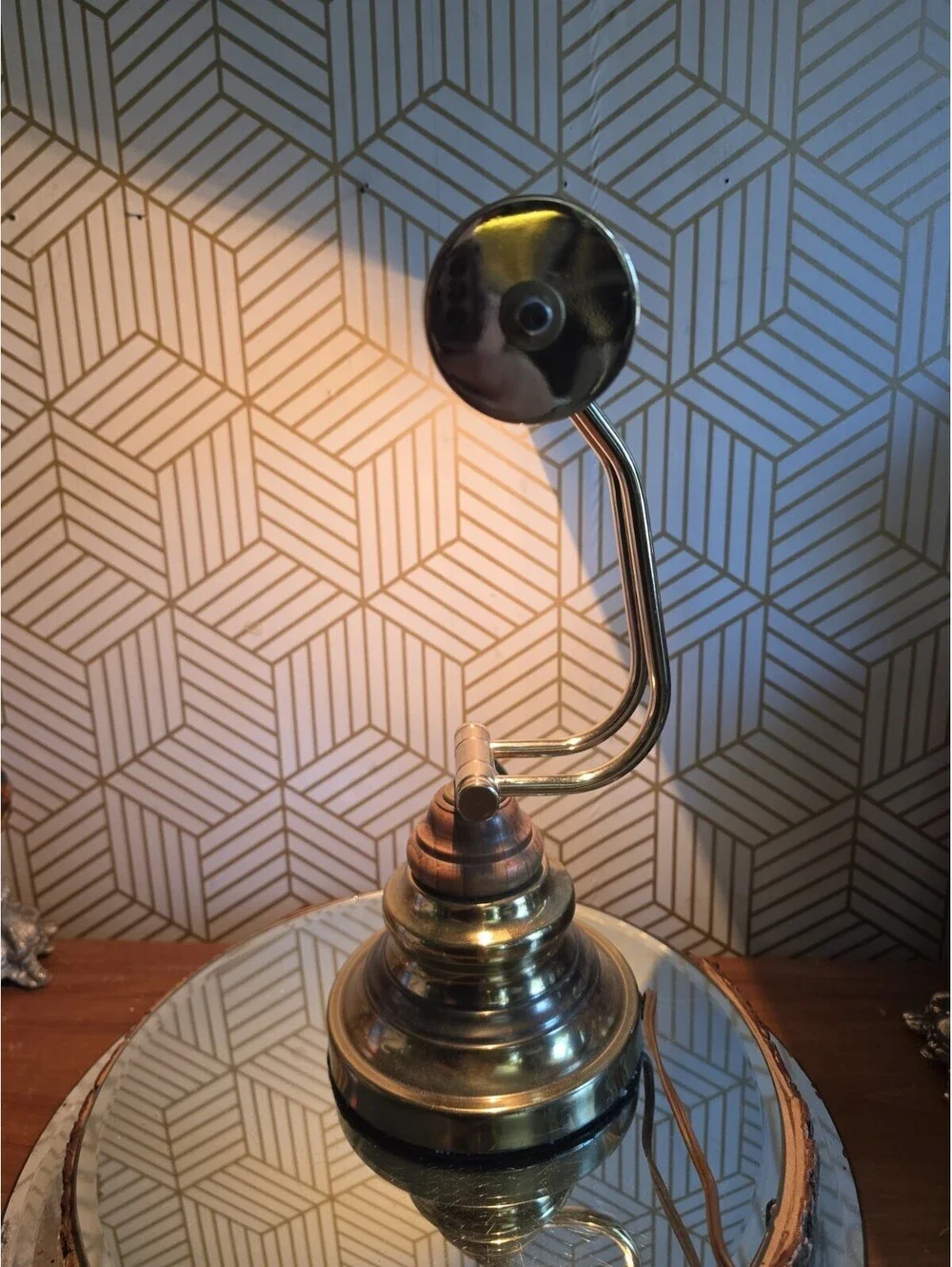 Vintage Underwriters Laboratories Brass Wood Piano Desk Bankers Adjustable Lamp